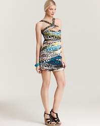 Splashed with an eye-catching print, this BCBGMAXAZRIA dress makes a colorful impact for the new season.