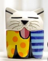 New Romero Britto Cat Salt & Pepper Shaker Set Ceramic Sculpture Pair Kitchen !!