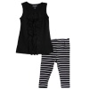 Essentials Infant Baby Girls Black Ruffle Sleeveless Top Striped Leggings Set