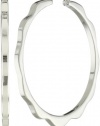 Nine West DECO'D OUT TRITONE Large Silver-Tone Textured Hoop Earrings
