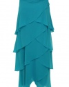 S L Fashions Chiffon Tulip Tier Dress with Rhinestones Pin Turquoise 24W
