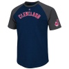 MLB Cleveland Indians Big Leaguer Fashion Crew Neck Ringer T-Shirt, Navy Heather/Charcoal Heather