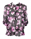 Charter Club Womens Petite Sheer Floral Blouse Top