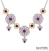 Lucia Costin Necklace with Violet, Lilac Swarovski Crystals, Cute Flowers, Filigree Elements and Fancy Charms; .925 Sterling Silver with 24K Yellow Gold over .925 Sterling Silver; Handmade in USA