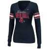 MLB Womens Boston Red Sox Earned Run Athletic Navy Heather Long Sleeve Deep V-Neck Tee By Majestic