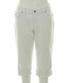 INC International Concepts Jeans, Straight Leg Rhinestone Pocket Cropped, White Wash White 4