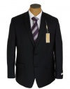 Michael Kors Mens 2 Button Flat Front Navy Blue Pinstripe Wool Suit
