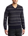 Kenneth Cole Men's V-Neck Heathered Stripe Sweater