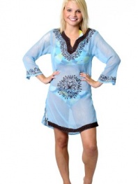 Copacabana Long Sleeve Embroidered Beach Tunic/Cover Up