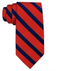 Tommy's classic color combination accents this timeless stripe tie with all the charm and sophistication you need for your dressed-up rotation.