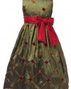 Sweet Kids Girls Velvet Embroidered Taffeta Dress ~ 10 Olive (Sk 456)