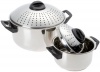 Stainless Steel 4 Pcs Pasta Cooker Set - 6 Qt and 2 Qt Pots with Locking Strainer Lids