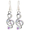 1/2 X 1 1/2 Treble Clef Earrings with Rhinestones, in Aurora Borealis with Silver Finish