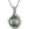 Sterling Silver Black Pearl and Diamond Necklace (9-10 mm)