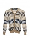 Sean John Men's Brown Horizontal Striped Cardigan Sweater