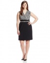Calvin Klein Women's Plus-Size Sleeveless Belted Dress, Black/Cream, 16W