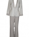 Tahari by ASL Contrast Pants & Jacket Business Suit Ivory Beige