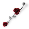 Fancy Double Rose 925 Sterling Silver Dangling Belly jewelry with 14Gx3/8(1.6x10MM) 316L Surgical Steel Banana and 5MM Ball.