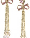 Betsey Johnson Iconic Pinkalicious Bow Multi-Chain Linear Drop Earrings