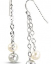 CleverEve Designer Series .925 Dangling Potato Pearl & Round Bead Sterling Silver Earrings