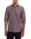 Perry Ellis Men's Long Sleeve Slim Fit Ombre Stripe Medium Spread Collar Shirt
