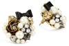Betsey Johnson Classic Simulated-Pearl and Black Bow Button Stud Earrings