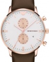 Emporio Armani Men's Classic AR0398 Brown Leather Quartz Watch with White Dial