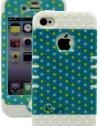 myLife (TM) White - Colorful Polka Dot Series (3 Piece Protective) Hard and Soft Case for the iPhone 4/4S (4G) 4th Generation Touch Phone (Fitted Front and Back Solid Cover Case + Internal Silicone Gel Rubberized Tough Armor Skin + Lifetime Warranty + Sea