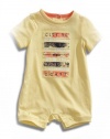 GUESS Kids Newborn Boy Short-Sleeve Romper with Screen Print and Applique (0-9m), YELLOW (6/9M)