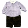 Polo Ralph Lauren Infant Boy's 2 Piece Cotton Dress Shirt & Corduroy Pant Outfit Set (9 Months, Purple Multi)