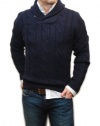Polo Ralph Lauren Mens Shawl Cable Knit Lambswool Sweater Italy Navy Blue