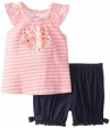 Calvin Klein Baby-Girls Infant Stripes Top with Denim Shorts, Orange, 12 Months