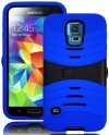myLife (TM) Deep Royal Blue and Stealth Charcoal Black - Shockproof Survivor Series (Built in Kickstand + Easy Grip Ridges) 2 Piece + 2 Layer Case for NEW Galaxy S5 (5g) Smartphone By Samsung (Internal Flex Silicone Bumper Gel + Internal 2 Piece Rubberize