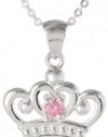 Disney Princess Sterling Silver Pink Crown Shaped Pendant Necklace and 18 Chain