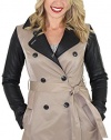 Jessica Simpson Faux Leather Sleeve Trench Coat Jacket