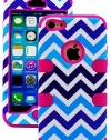 myLife Hot Pink + Blue Zig Zag Style 3 Layer (Hybrid Flex Gel) Grip Case for New Apple iPhone 5C Touch Phone (External 2 Piece Full Body Defender Armor Rubberized Shell + Internal Gel Fit Silicone Flex Protector)