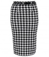 Womens Check Dogtooth Belted Print Mid Waist Bodycon Pencil Midi Skirt Office