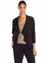 Calvin Klein Women's Long Sleeve Front Ruffle Jacket, Black, 14