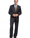 Tasso Elba Mens Wool & Cashmere Suit 40 Long 40L Navy Striped Pleated Pants 34W