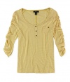 Style&co. Top, 3/4 Sleeve Ruched Tee-M-Honey Glaze Stp