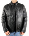 Hugo Boss Noji Stand Collar Men's Leather Jacket Black 40R US / 50R EU