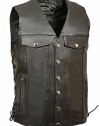Mens Leather Side Lace Vest with Denim Style Pockets - Tall