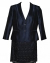 Tahari by ASL Luxe Satin Jacket & Lace Skirt Suit Navy