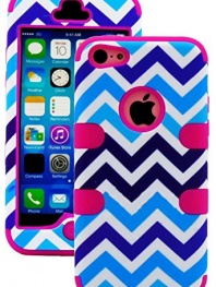 myLife Hot Pink + Blue Zig Zag Style 3 Layer (Hybrid Flex Gel) Grip Case for New Apple iPhone 5C Touch Phone (External 2 Piece Full Body Defender Armor Rubberized Shell + Internal Gel Fit Silicone Flex Protector)