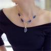 BagVenus Texture Diamond Jewelry Leaf Crystal Short Style Blue Pendant Necklace