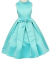 AkiDress Satin Cowl Neckline with Large Bow Flower Girl Dress for Little Girl Aqua 8