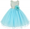 AkiDress Lovely Jacquard Bodice with Tulle Flower Girl Dress for Little Girl Aqua 2