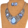 Qiyun (TM) Acrylic Royal Blue Black Tibet Silver Hollow Out Necklace Earrings Jewelry Set