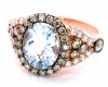 LeVian Blue Aquamarine Chocolate and White Diamonds 3.1 cttw Cocktail Ring 14k Rose Gold Size 7-7 1/4