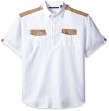 Sean John Men's Big-Tall Short Sleeve Texture Popover Shirt, Bright White, 5X Big